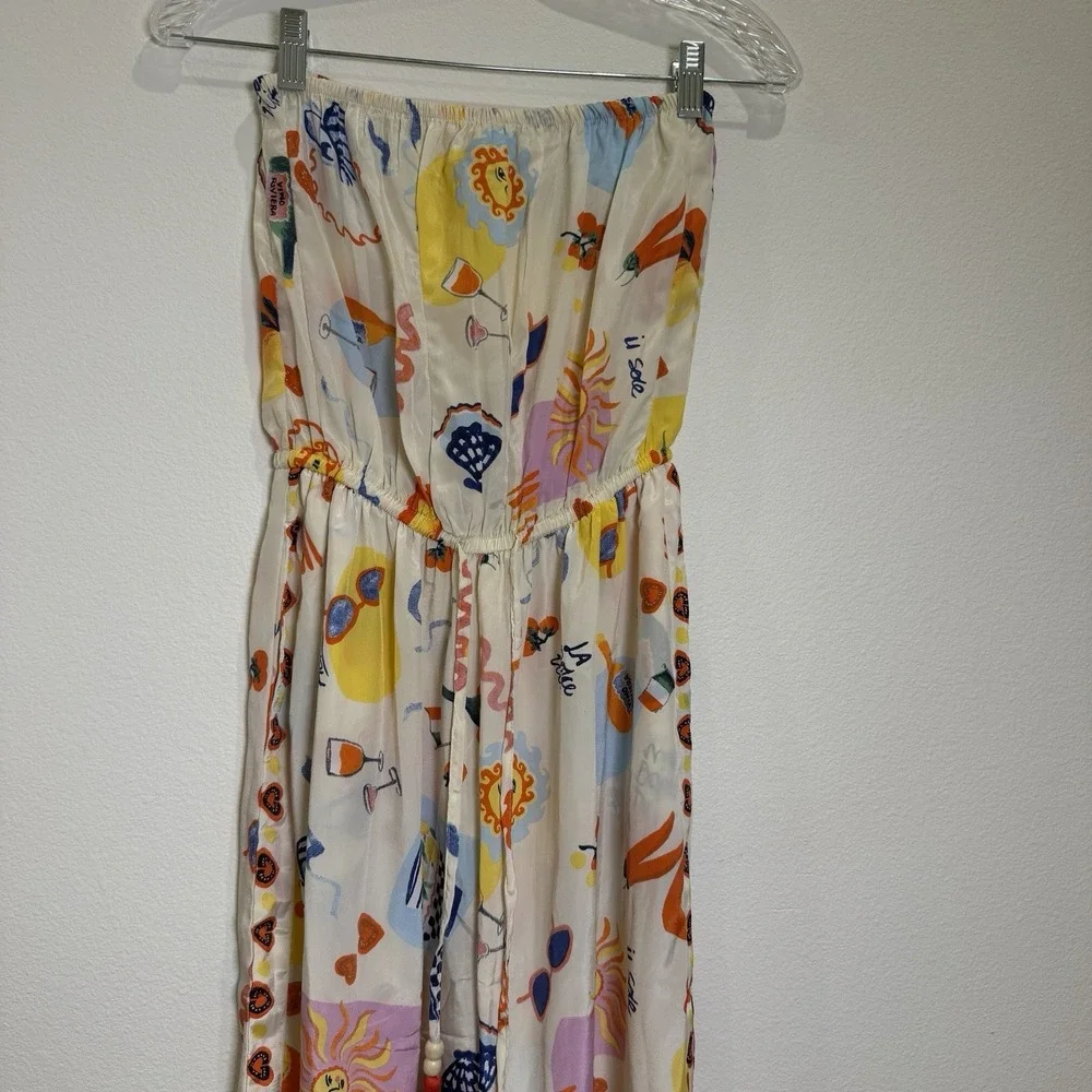 Women's M Strapless Pant Jumpsuit Graphic Italian Riviera Sun Motif Multicolor - Picture 5 of 12